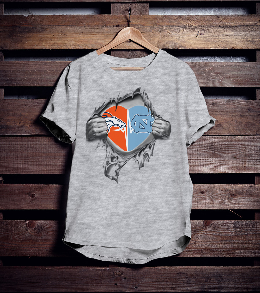 Broncos Tar Heels Heart Split T-Shirt