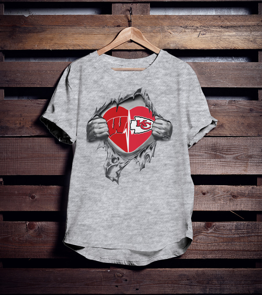 Chiefs Badgers Heart Torn Revealing Wisconsin Kansas City T-Shirt