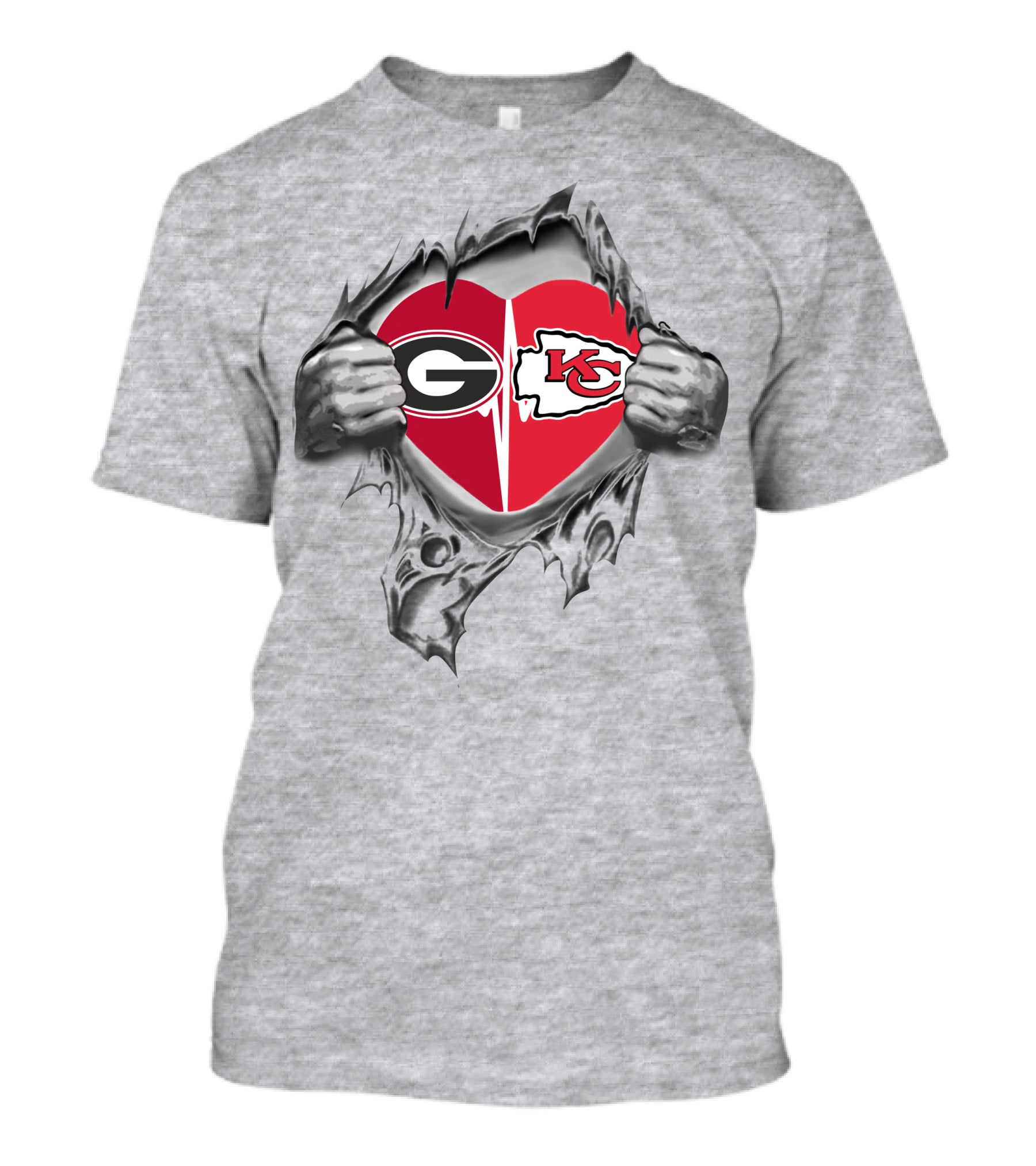 Chiefs Bulldogs Heart With Georgia And Kansas City T-Shirt