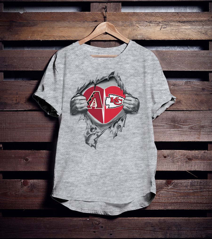 Arizona Diamondbacks Kansas City Chiefs Heart Torn T-Shirt