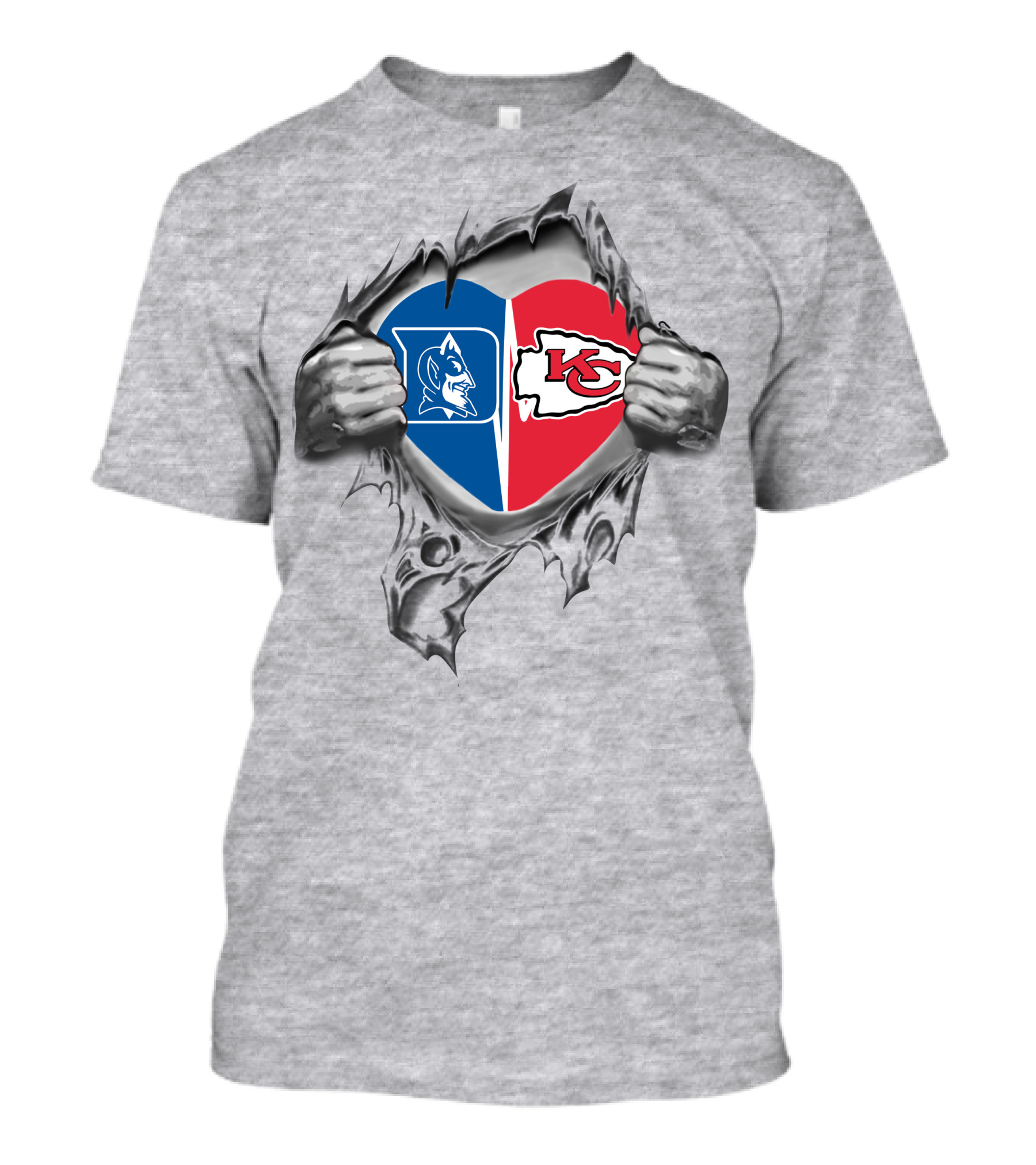 Chiefs Duke Heart Split KC Duke Blue Devils Kansas City Chiefs T-Shirt