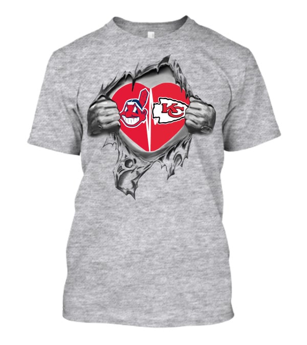 Chiefs Indians Heart Symbolic Sports Kansas City Cleveland Logo Fans T-Shirt