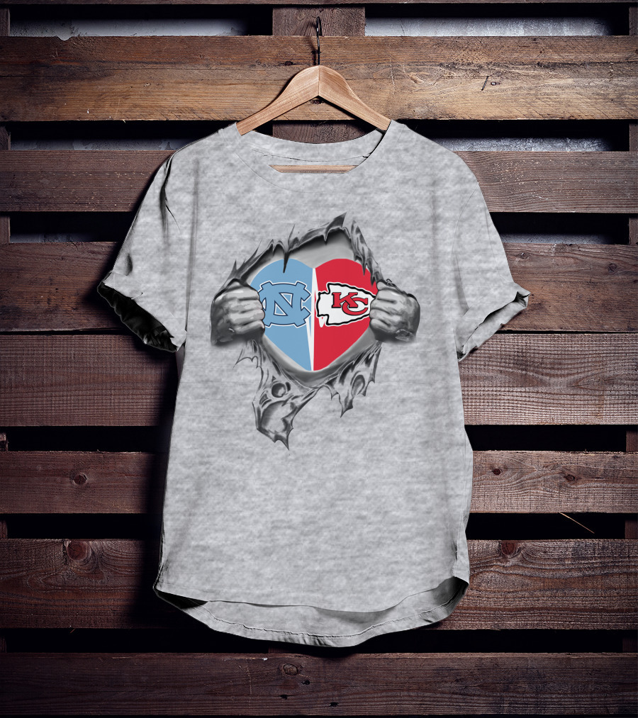 Kansas City Chiefs North Carolina Tar Heels Heart Logos Passion T-Shirt