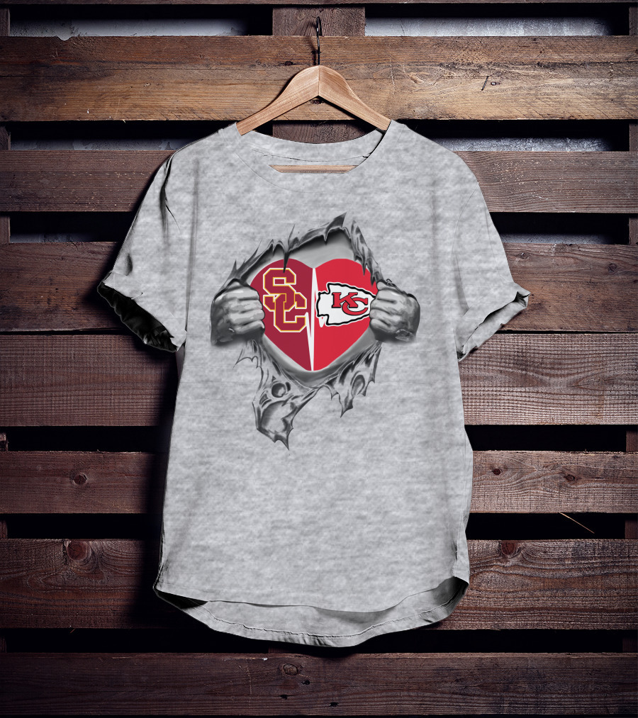 USC Trojans KC Chiefs Heart Pullover T-Shirt