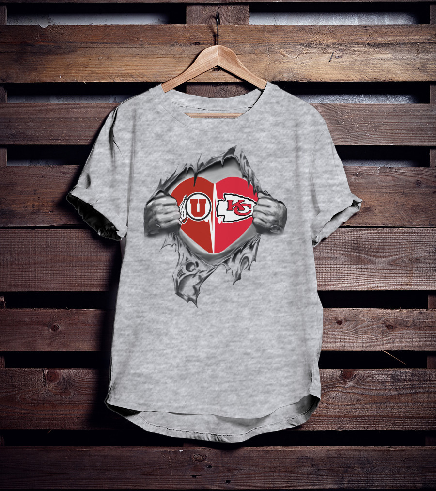 Utah Utes Kansas City Chiefs Heart Split T-Shirt