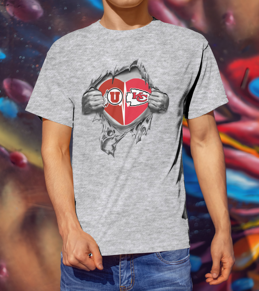 Utah Utes Kansas City Chiefs Heart Split T-Shirt