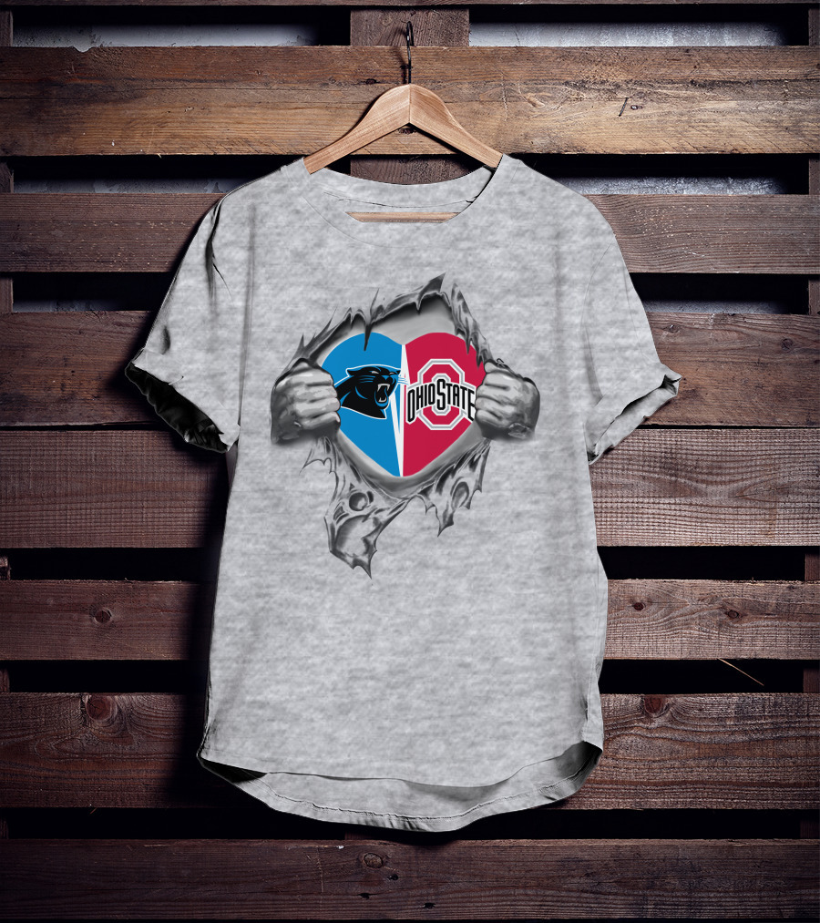 Panthers Ohio State Heart Logo With Ripped Hands T-Shirt