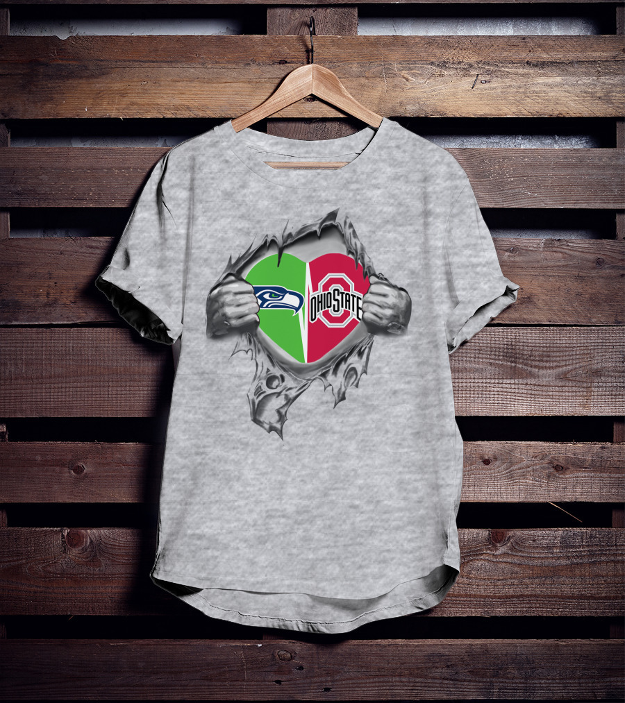 Seahawks Ohio State Split Heart Logo In Hand Tear T-Shirt