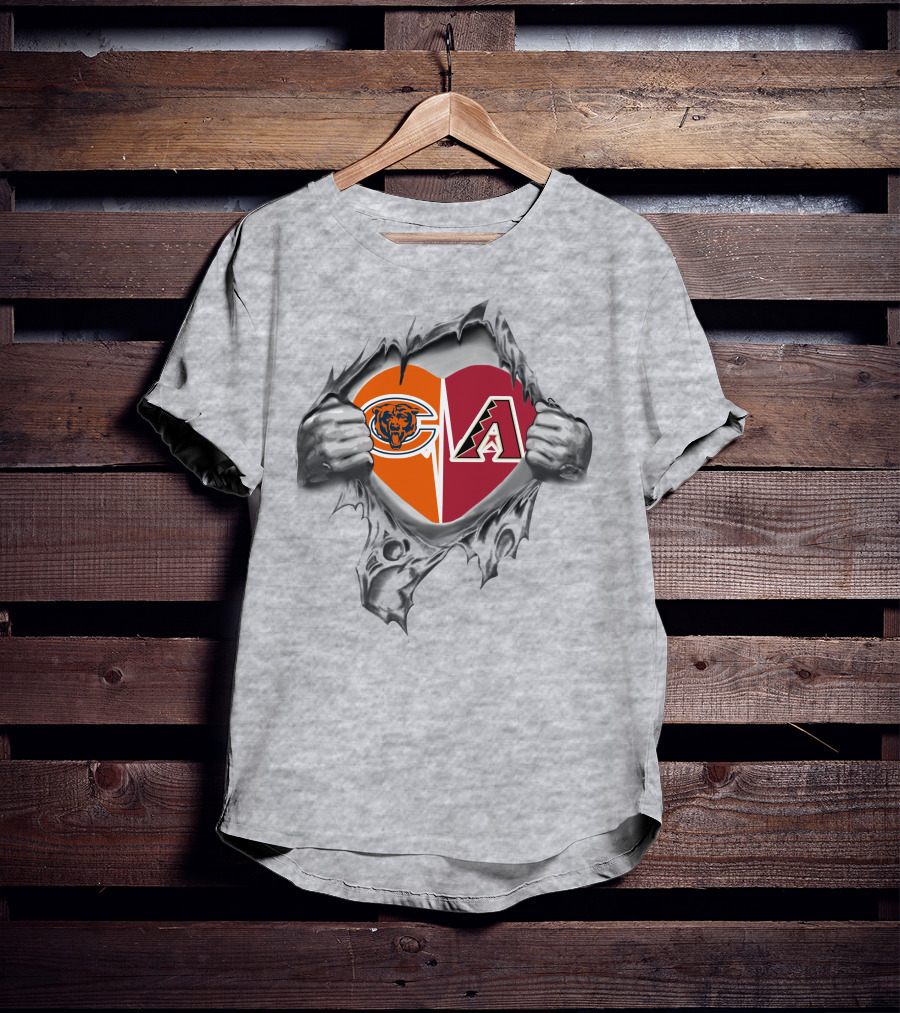 Bears Arizona Diamondbacks Heart With Logos Split T-Shirt