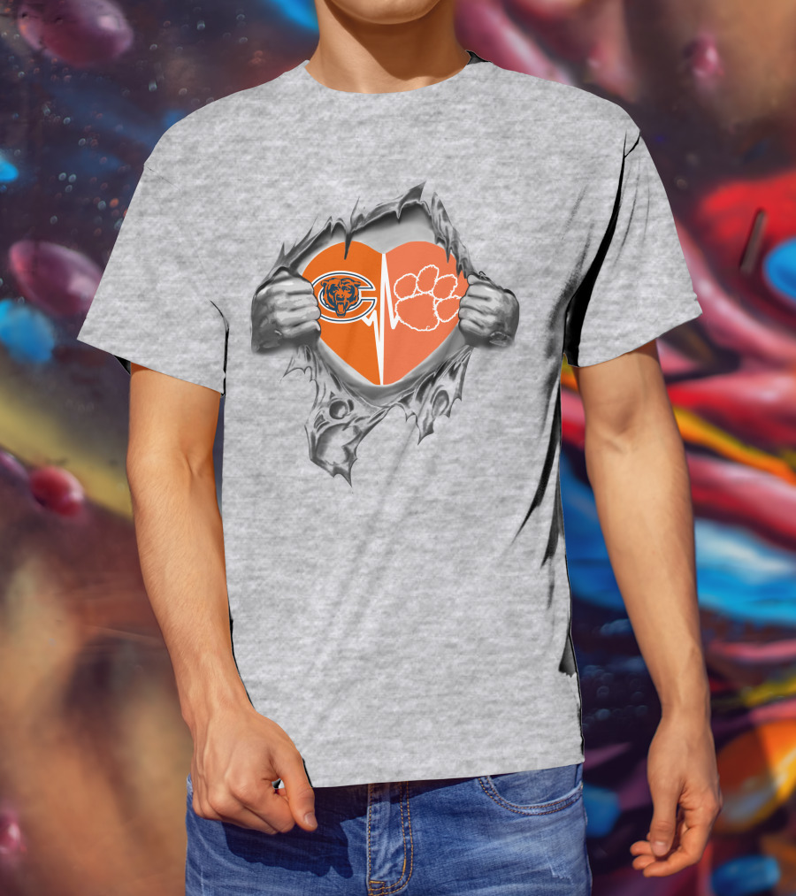 Clemson Tigers Paw And Bears Split Heart Tear T-Shirt