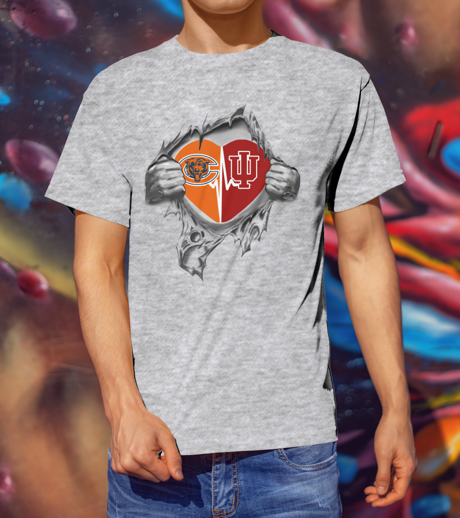 Chicago Bears Indiana Hoosiers Heart Logo Tear T-Shirt