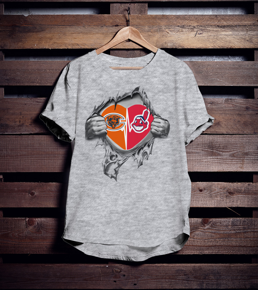 Bears Indians It's In My Heart Chicago Football Cleveland Baseball Love T-Shirt
