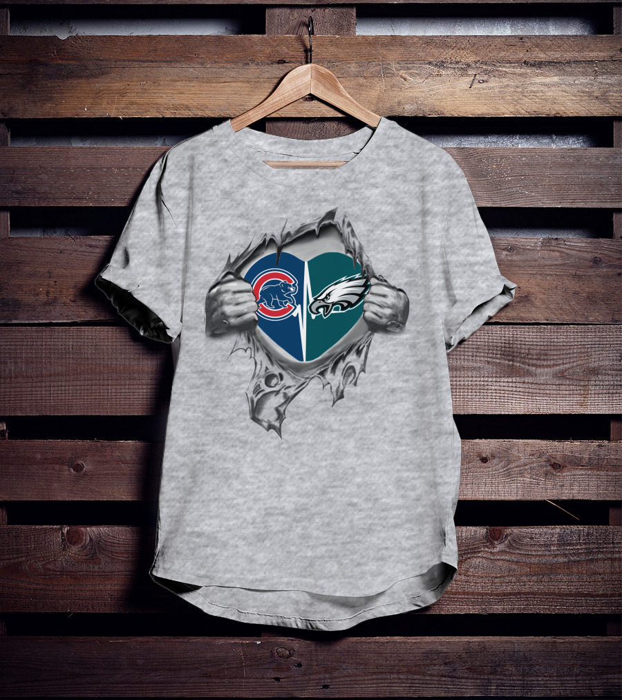 Cubs Eagles Heart Torn Open Team Logos Passion Split T-Shirt