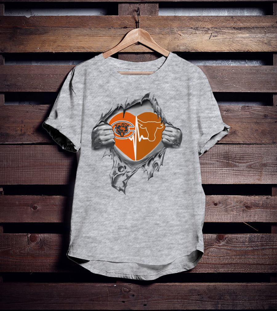 Bears Longhorn Heart Logo Inside Torn T-Shirt