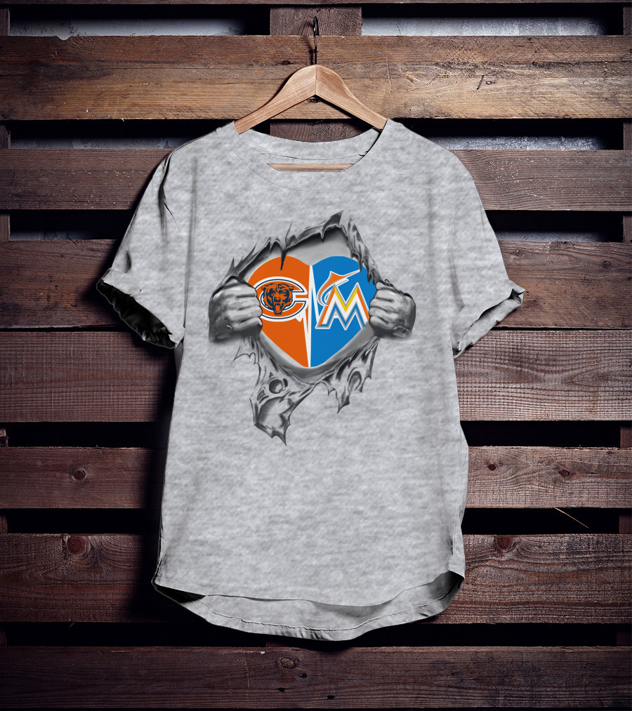 Chicago Bears Miami Marlins Heart T-Shirt