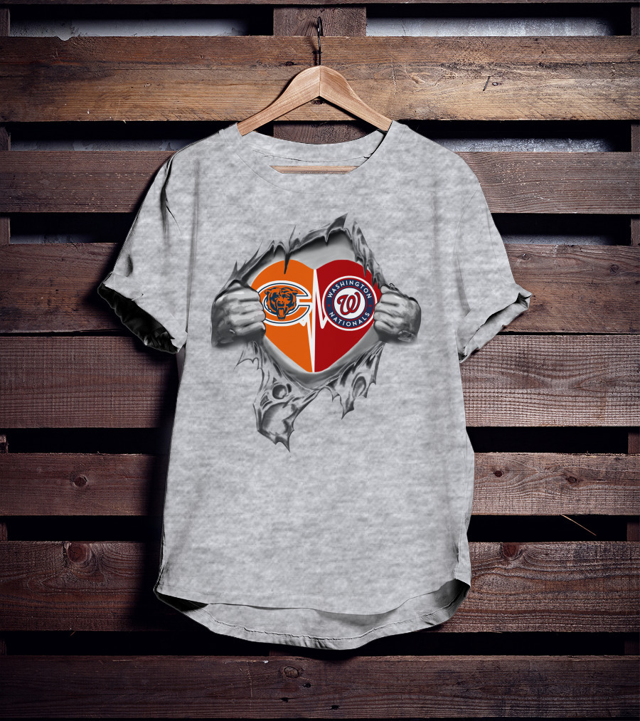 Bears Nationals Heart Chicago Washington Baseball Football Blend T-Shirt