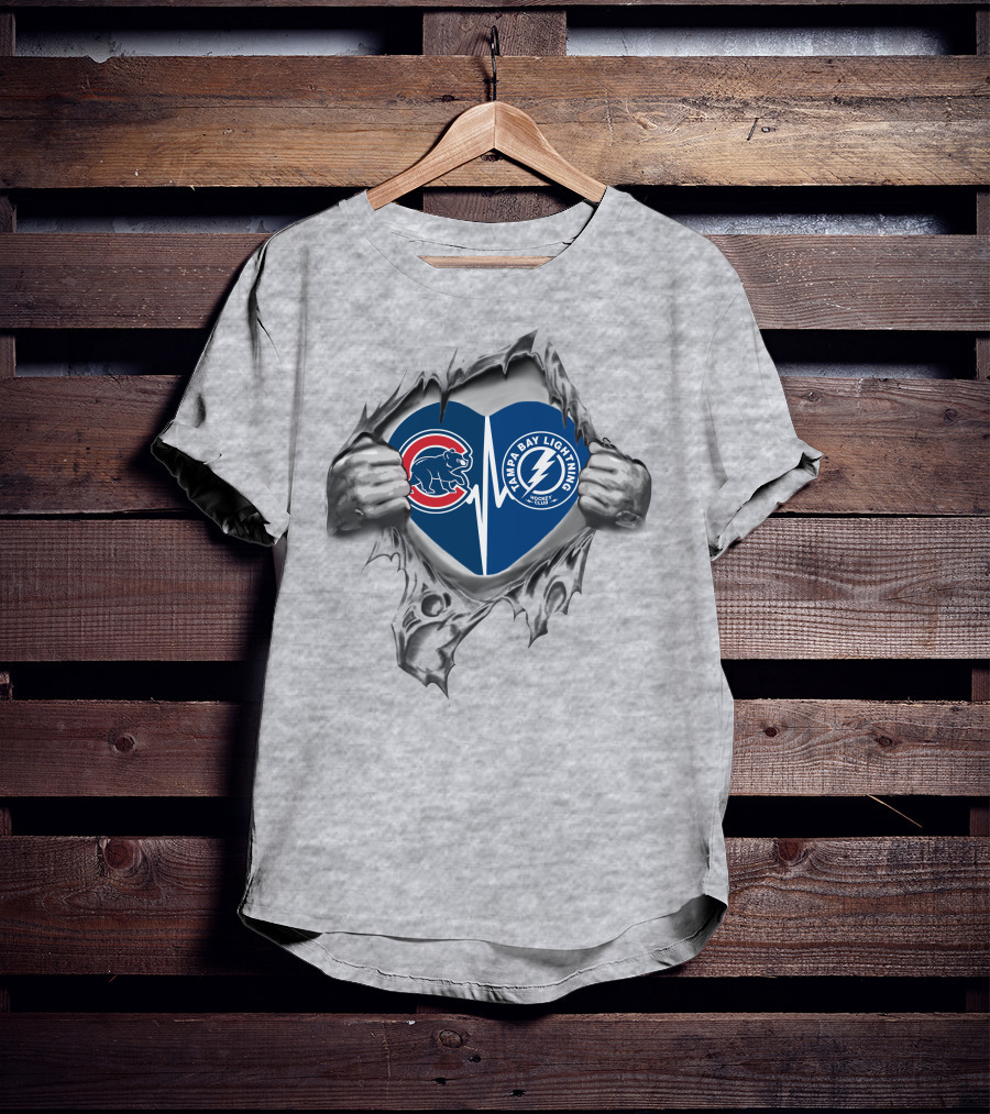 Cubs Lightning Heart Ripped With Hands Logo Display T-Shirt