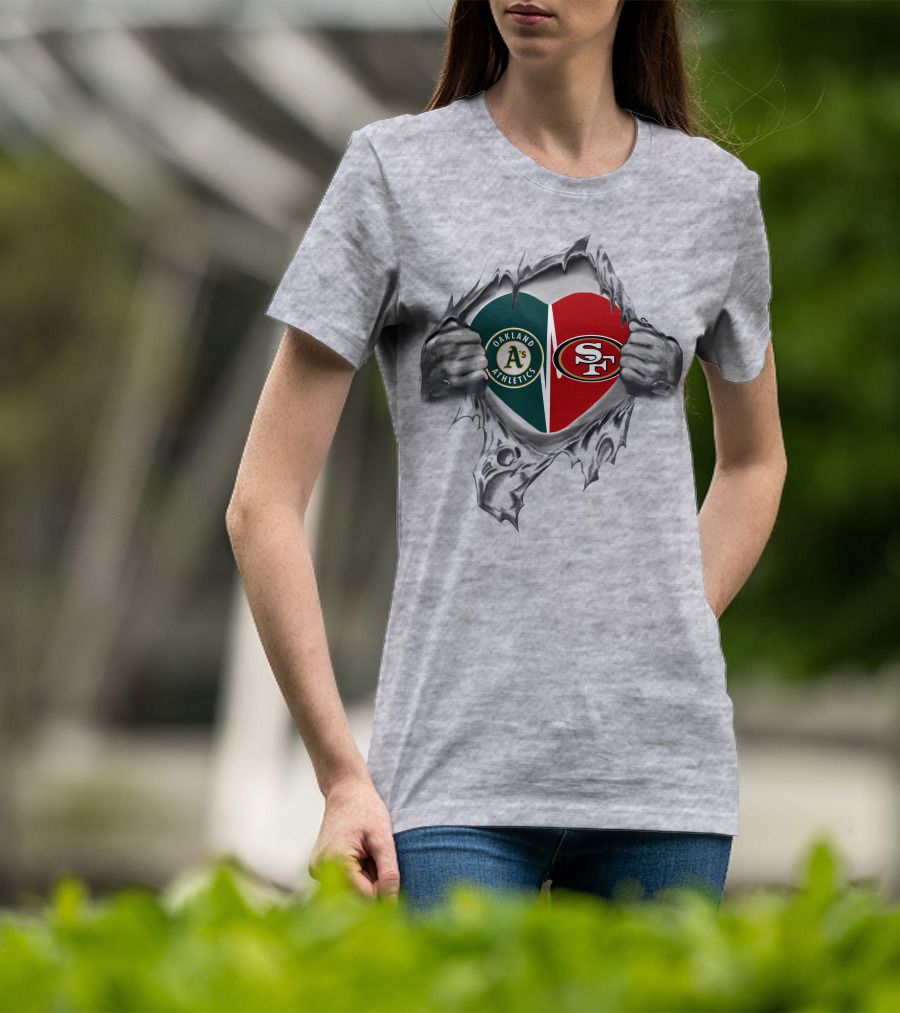 Oakland Athletics San Francisco 49ers Heart Logo Tear T-Shirt