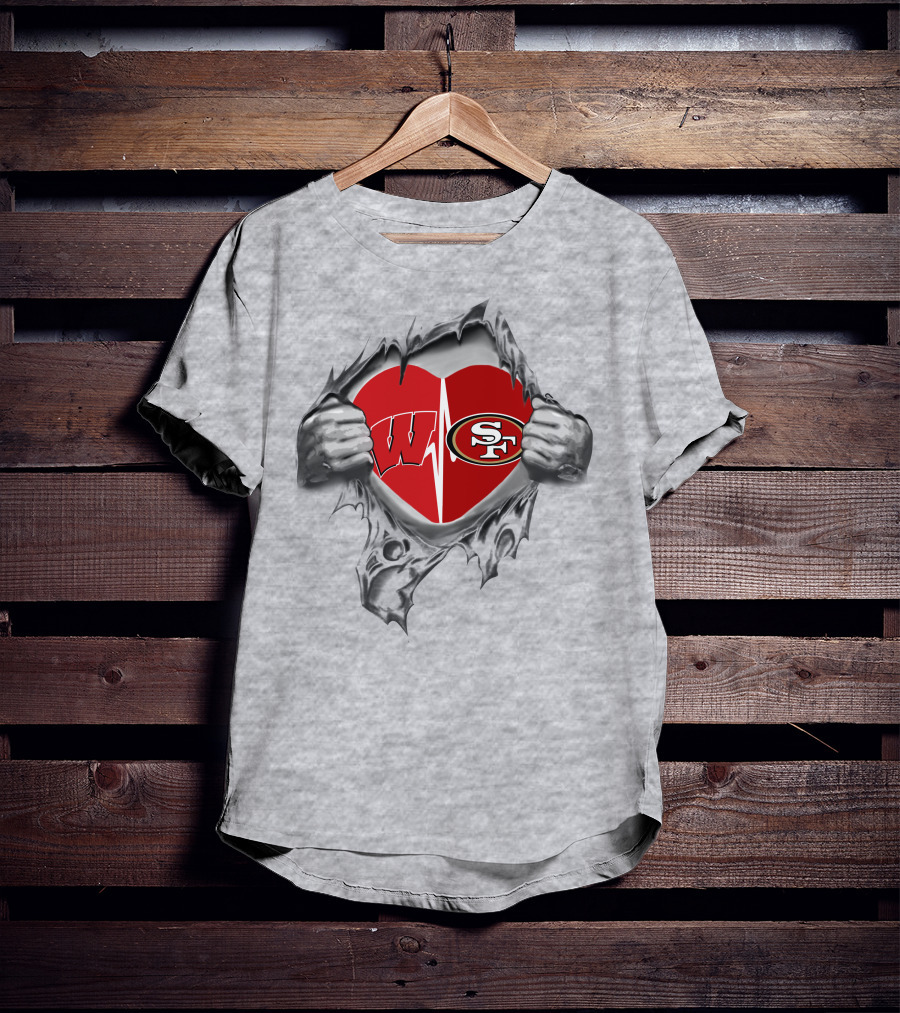 Wisconsin Badgers San Francisco 49ers Heartbeat Unity T-Shirt