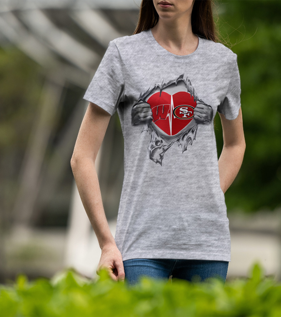 Wisconsin Badgers San Francisco 49ers Heartbeat Unity T-Shirt