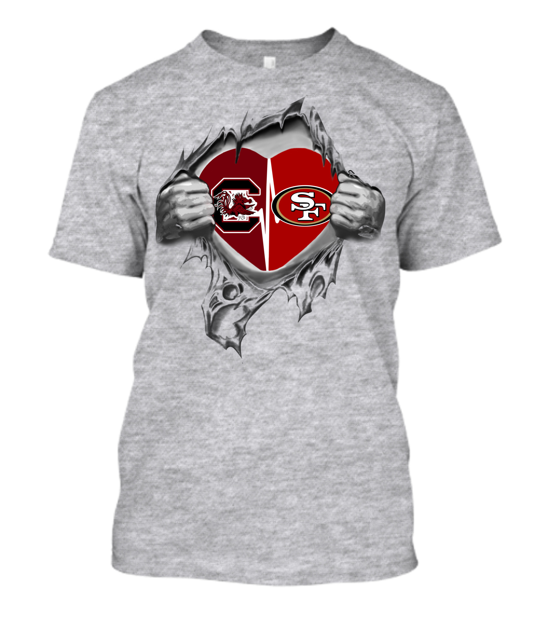 San Francisco 49ers South Carolina Gamecocks Heartburst Logos T-Shirt