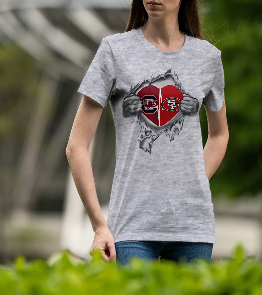 San Francisco 49ers South Carolina Gamecocks Heartburst Logos T-Shirt
