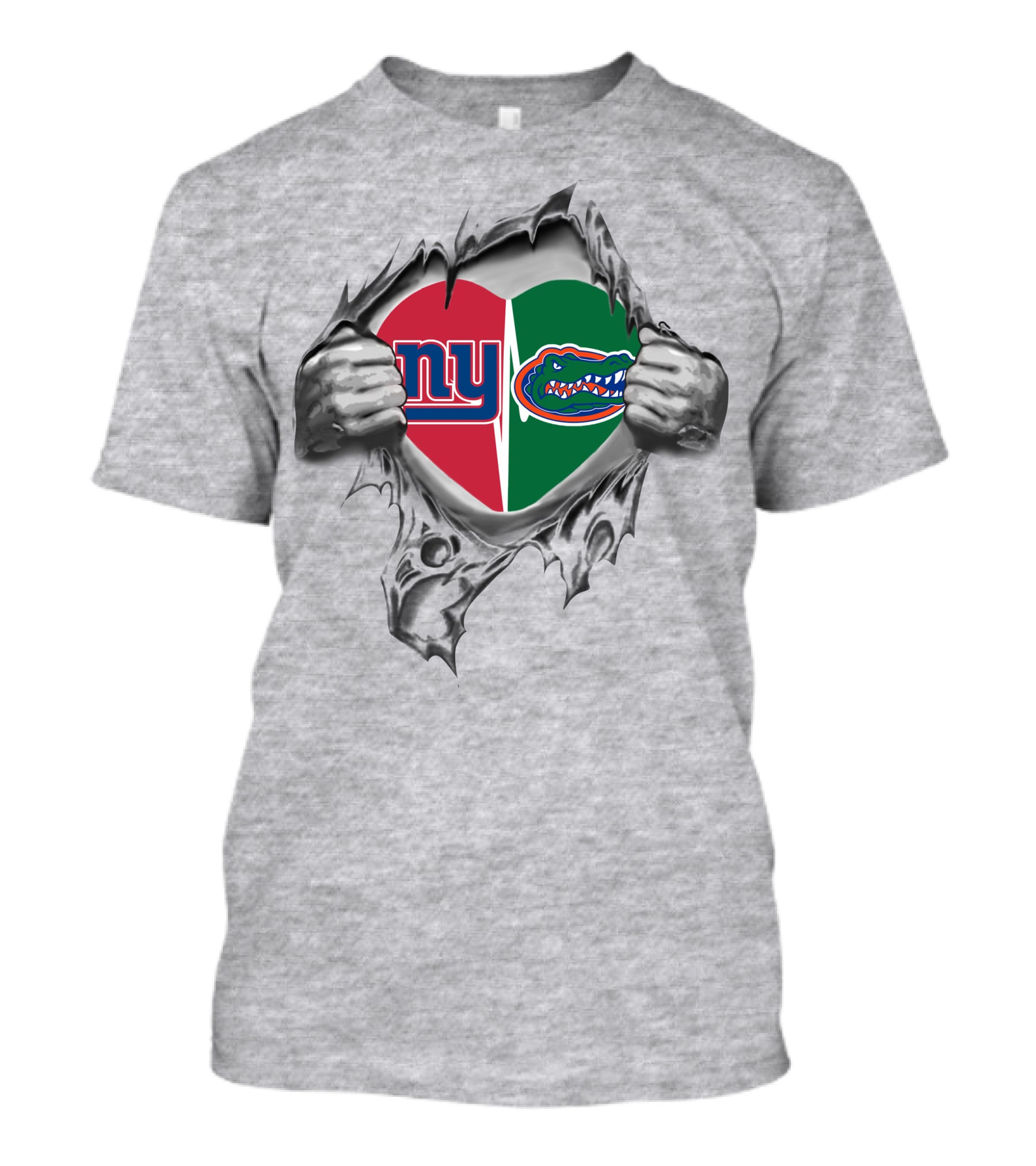 NY Giants And Florida Gators Heart Torn Open T-Shirt
