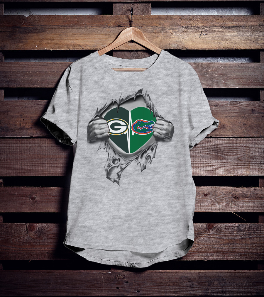 Green Bay Packers Florida Gators Heart Logo Fusion T-Shirt