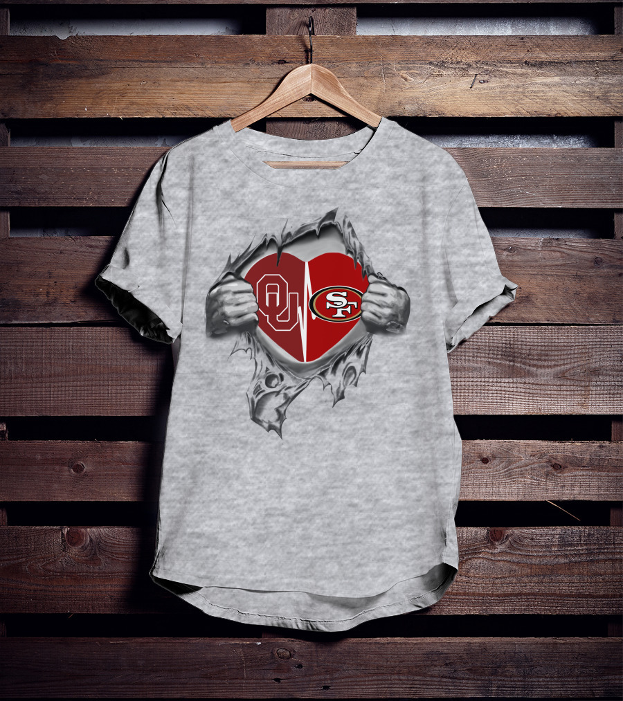 Ou Heartbeat Loyalty Torn By Hands Featuring San Francisco 49ers T-Shirt