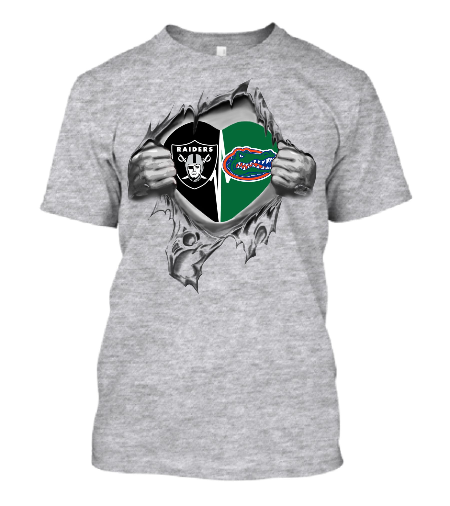 Raiders Gators Logo Split With Tearing Hands T-Shirt