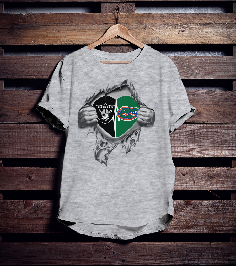 Raiders Gators Logo Split With Tearing Hands T-Shirt