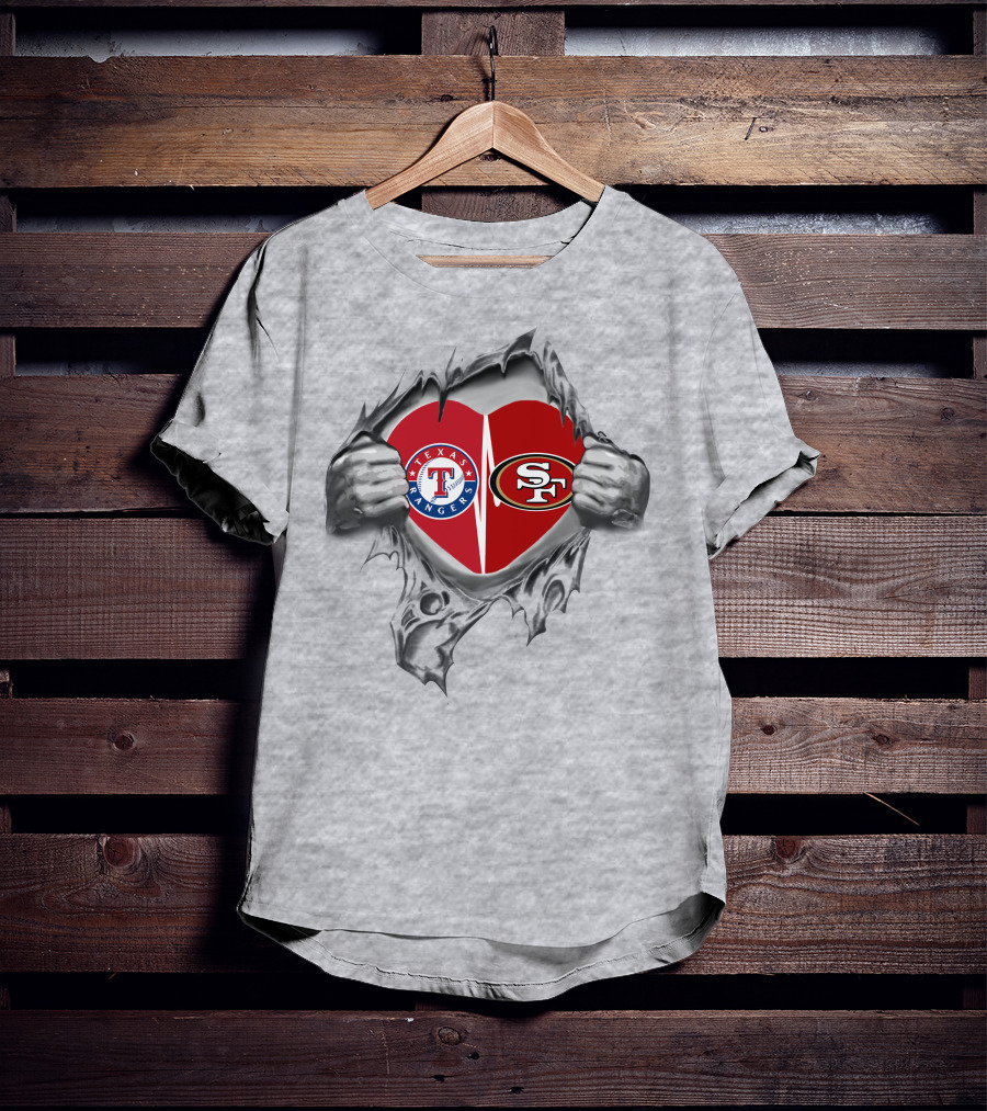 Texas Rangers San Francisco 49ers Heart Logo Fusion T-Shirt