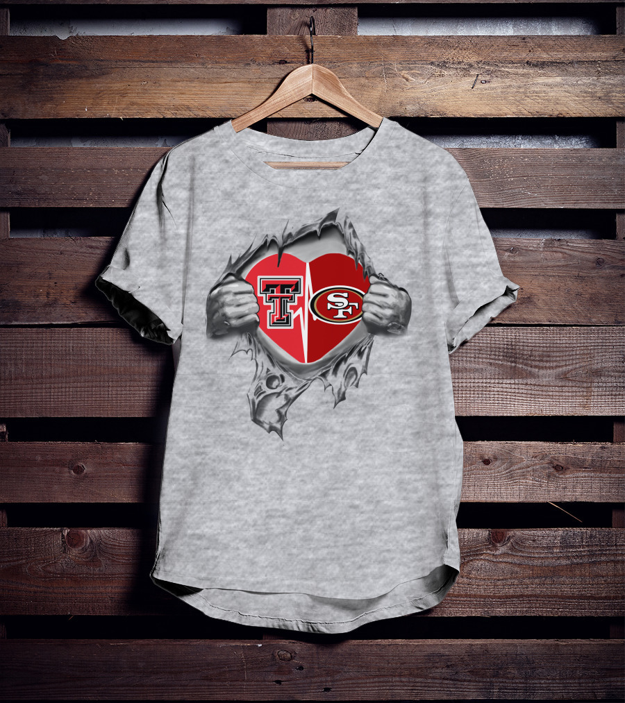 49ers And Texas Tech Heart Logos United T-Shirt