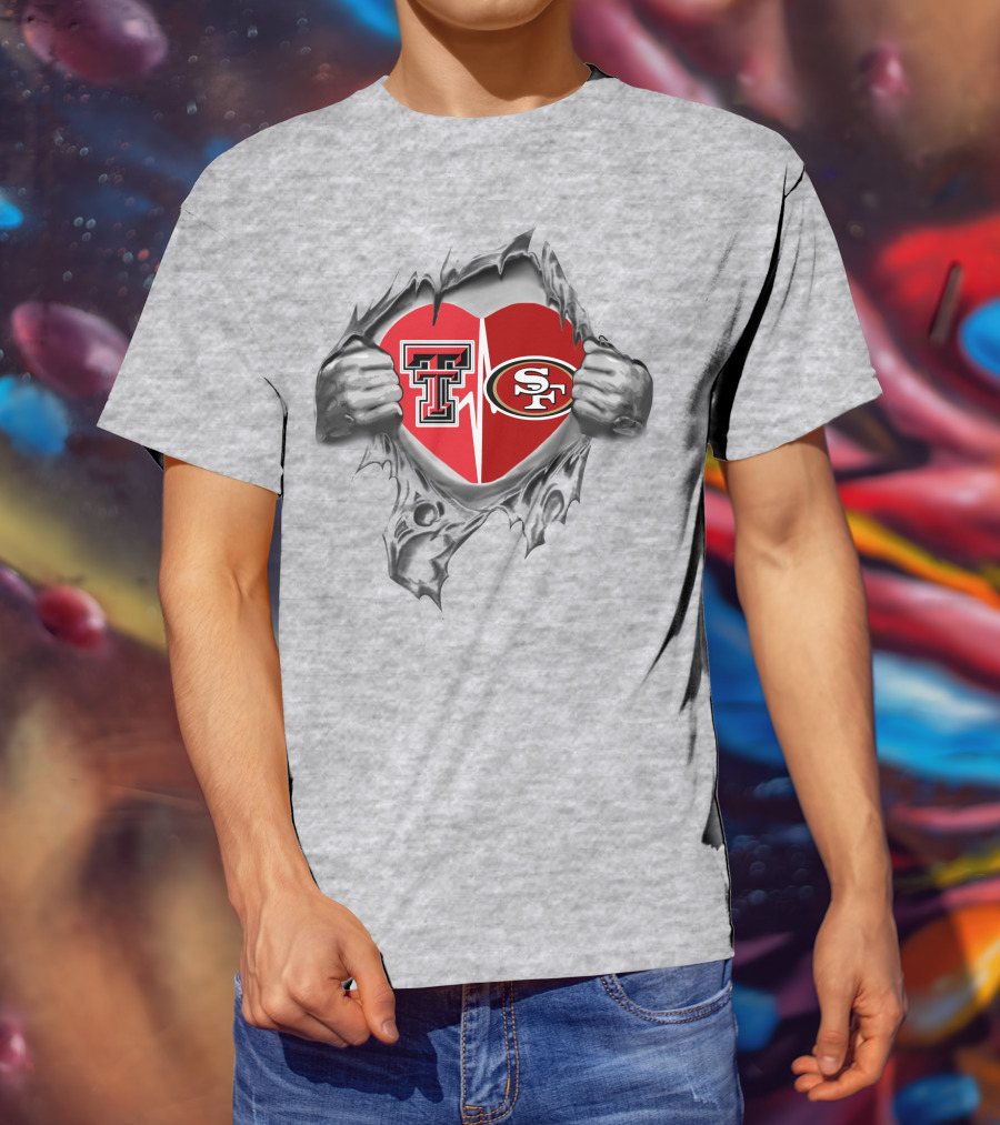 49ers And Texas Tech Heart Logos United T-Shirt