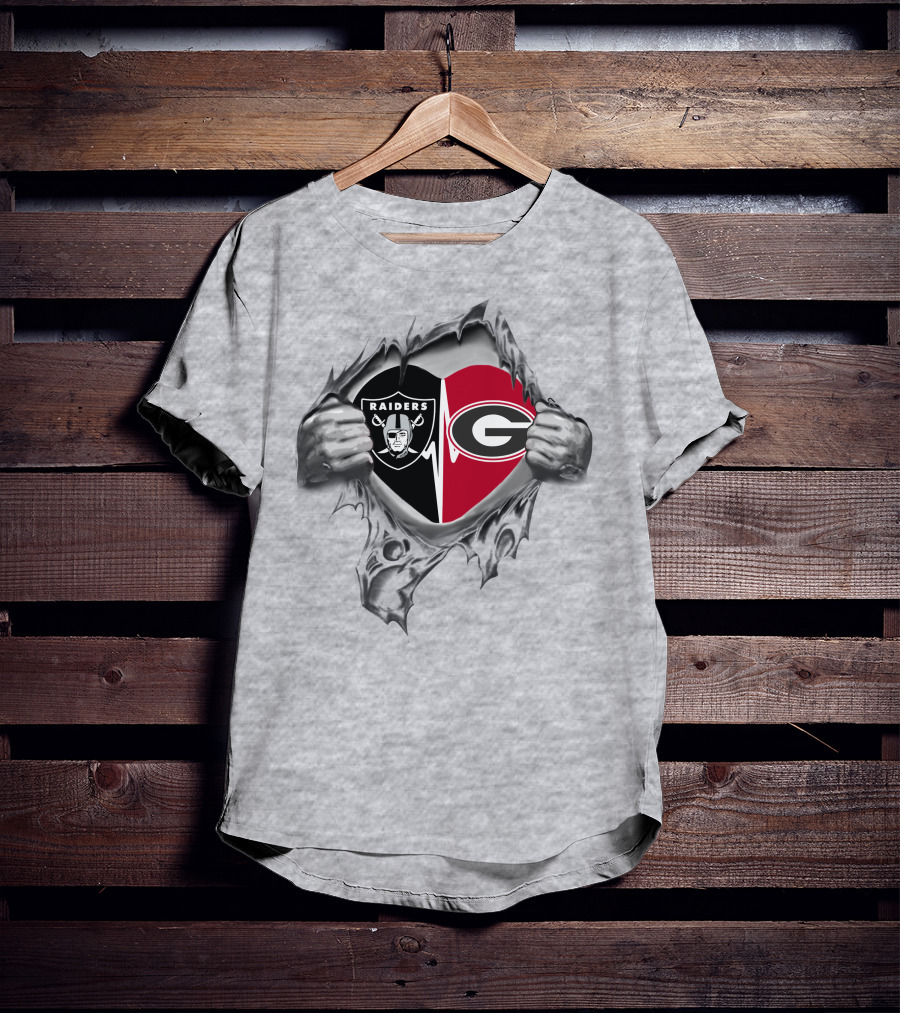 Raiders Georgia Bulldogs Heartbeat Dual Logo Fusion T-Shirt