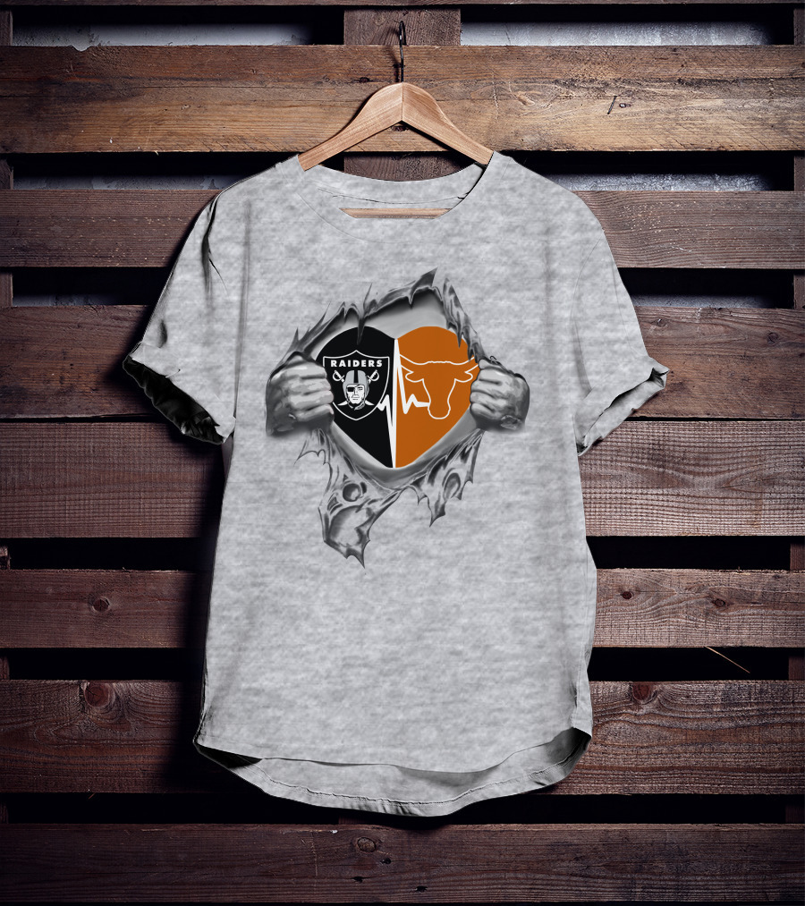 Raiders Longhorn Heartbeat Torn Reveal T-Shirt