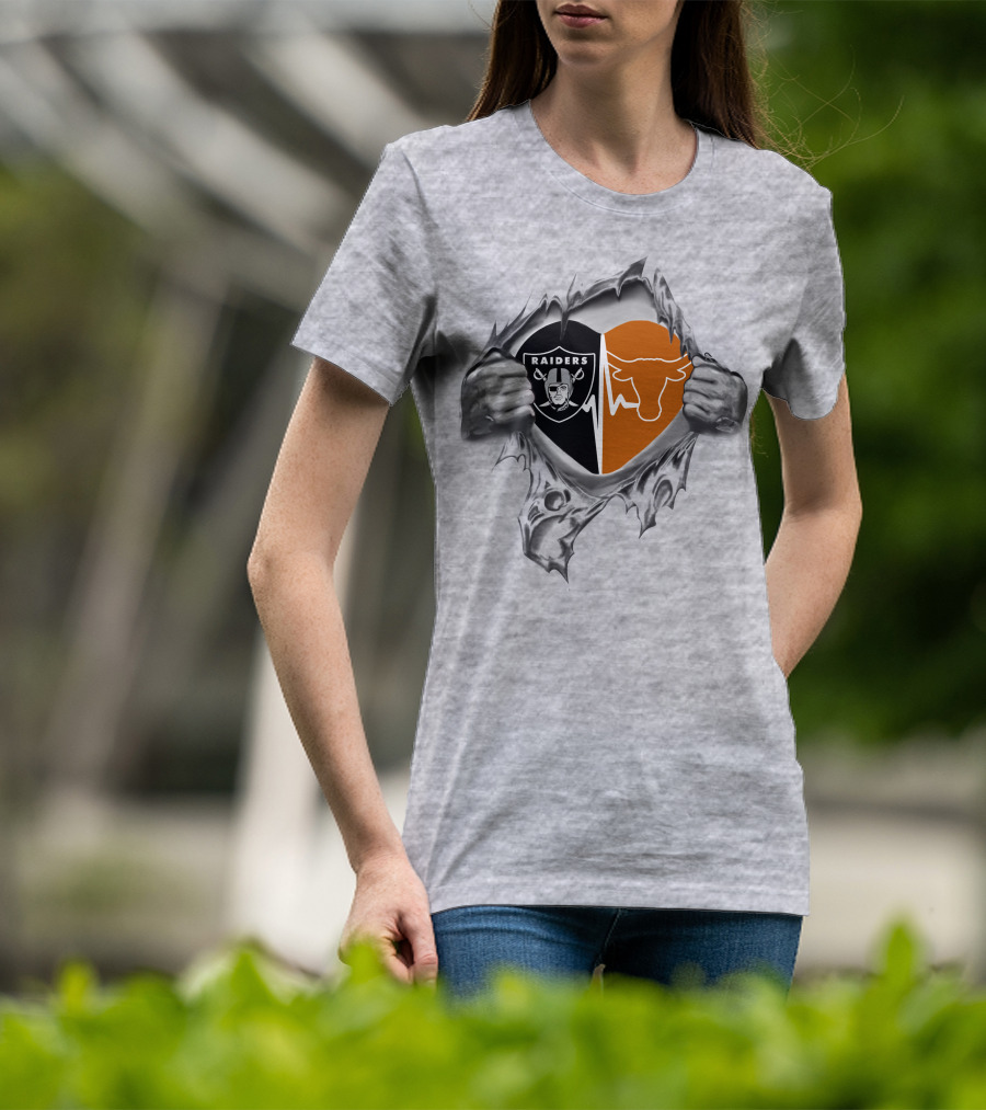 Raiders Longhorn Heartbeat Torn Reveal T-Shirt