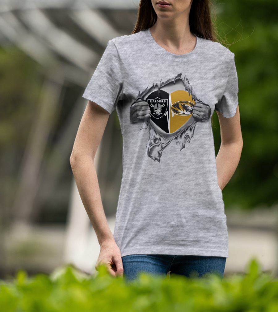 Raiders Missouri Tigers Heart Rip T-Shirt
