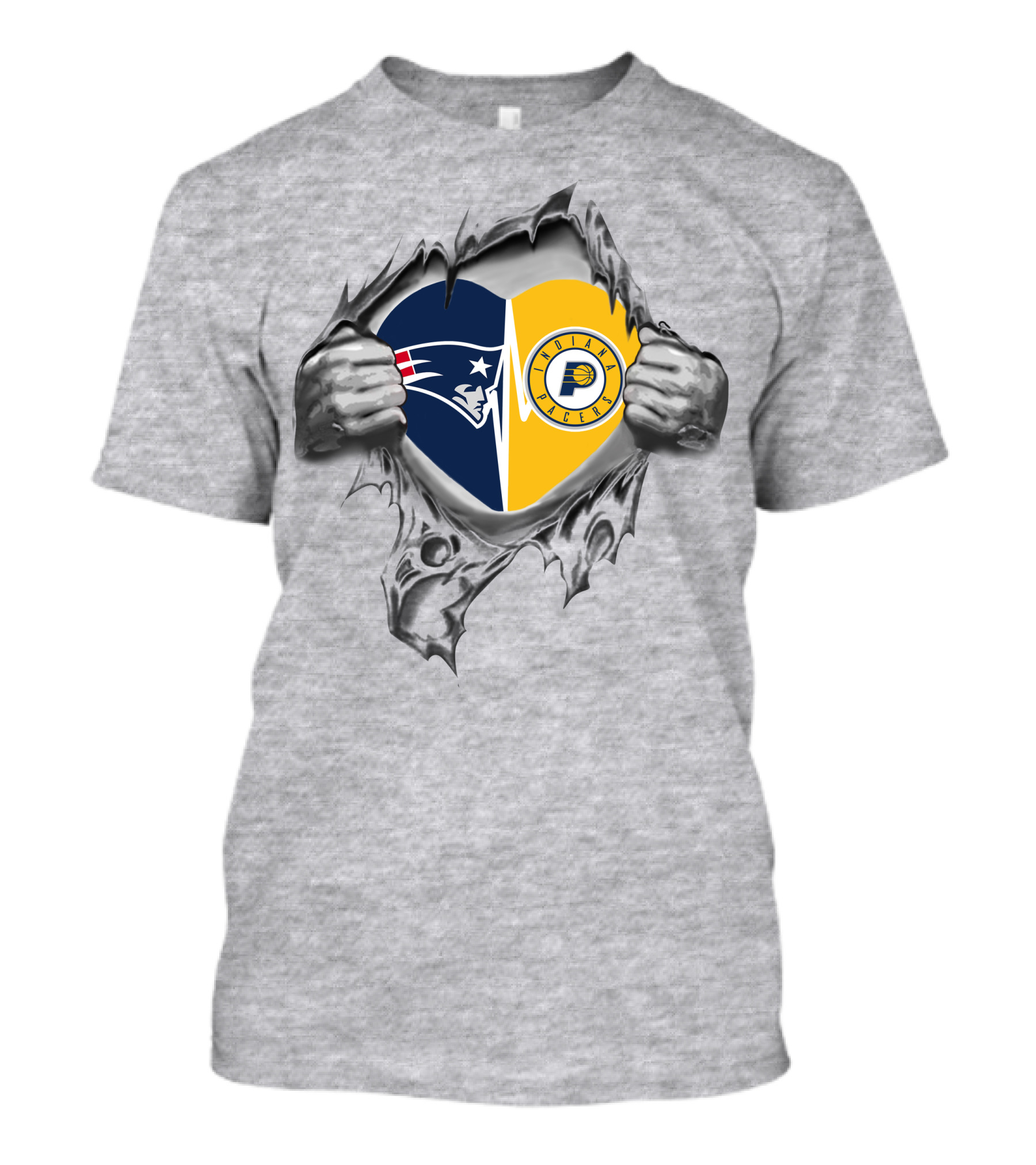 Patriots Pacers Heart Split Loyalty Ripped T-Shirt