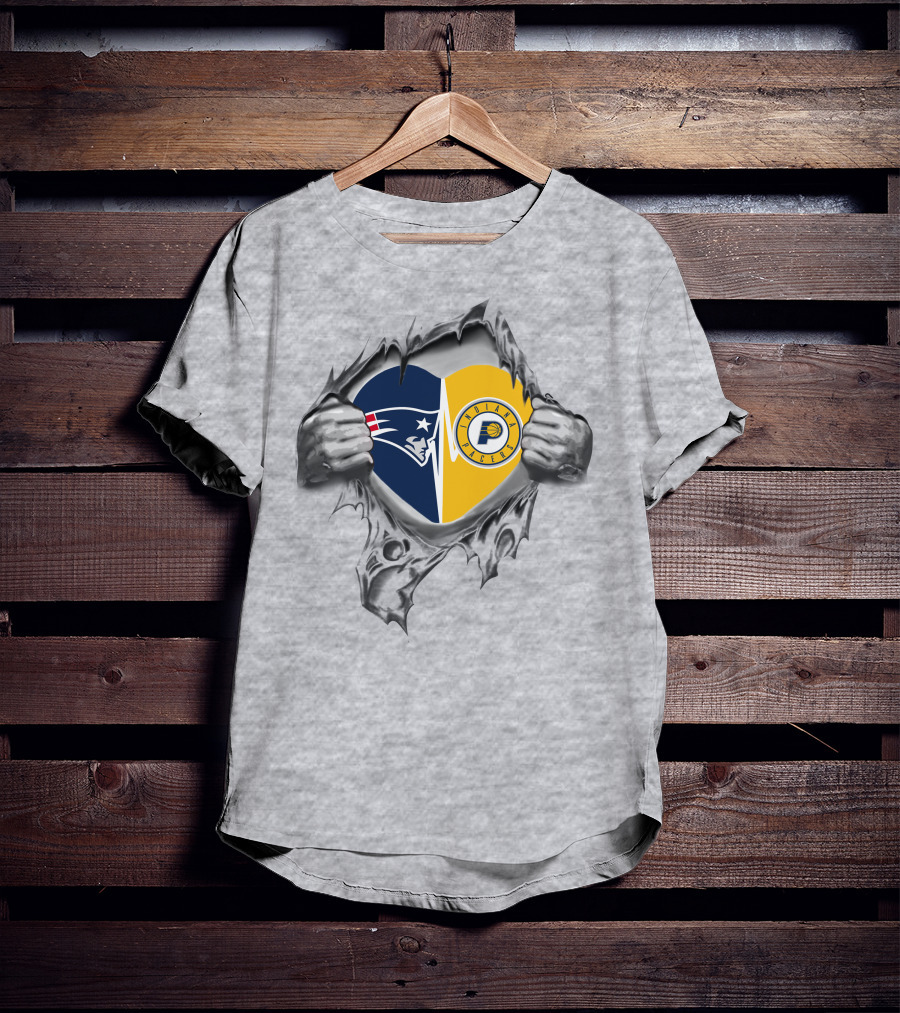Patriots Pacers Heart Split Loyalty Ripped T-Shirt