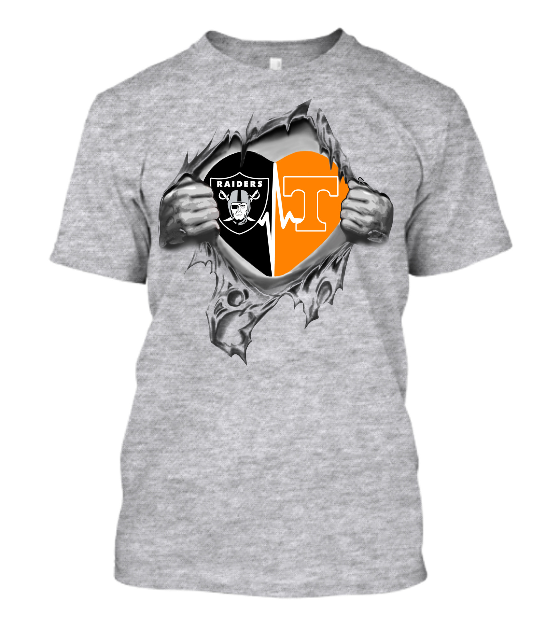 Raiders Tennessee Heartbeat Split Logo Football Passion T-Shirt