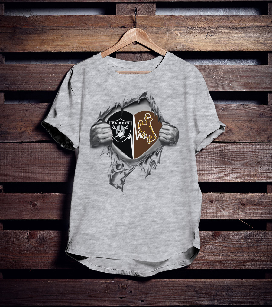Raiders Wyoming Cowboys Heart Torn T-Shirt
