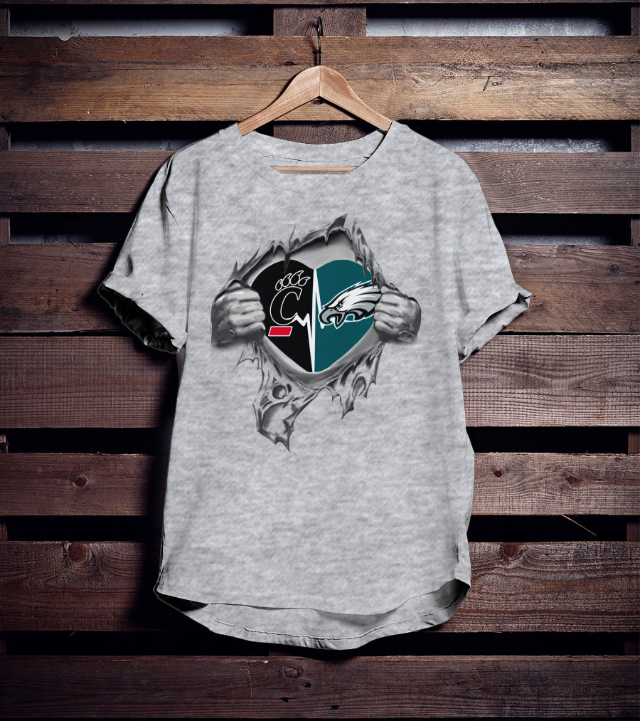 Eagles Bearcats Heartbeat Symbol With Teams United In Love T-Shirt