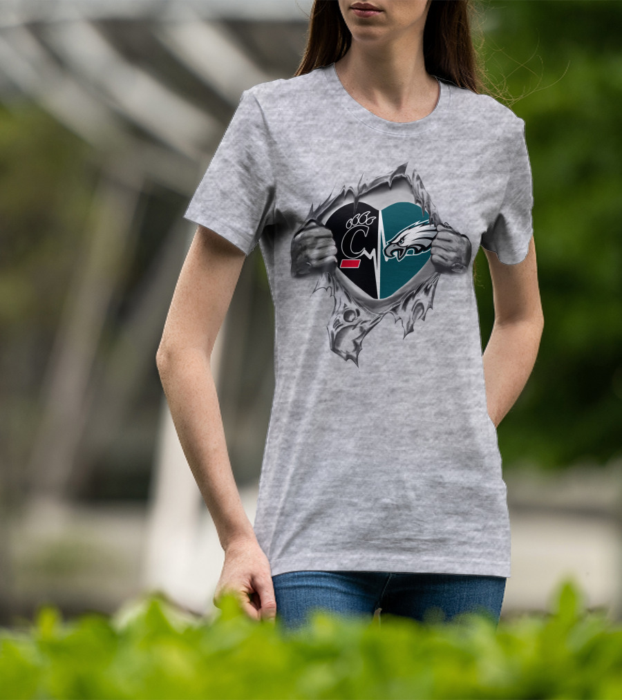 Eagles Bearcats Heartbeat Symbol With Teams United In Love T-Shirt
