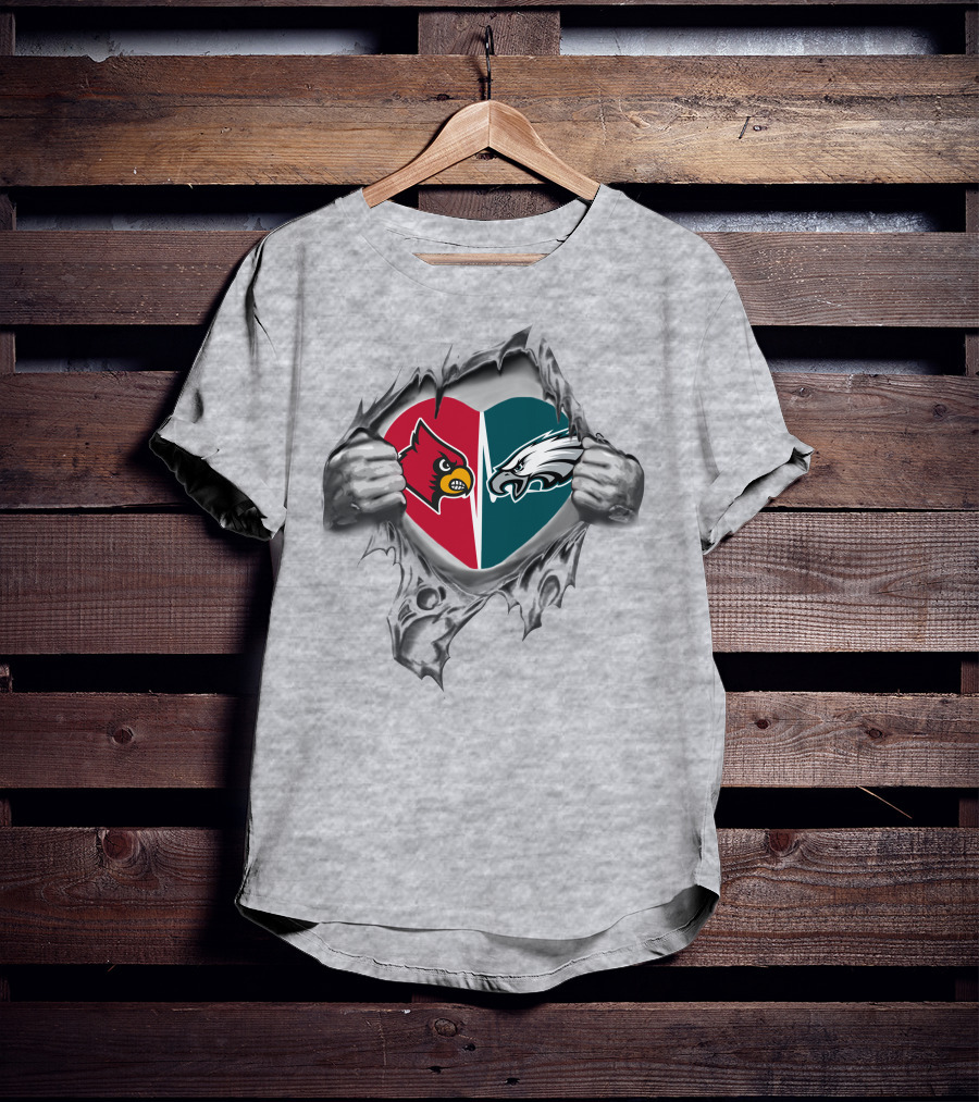 Eagles Cardinals Heart Rip T-Shirt