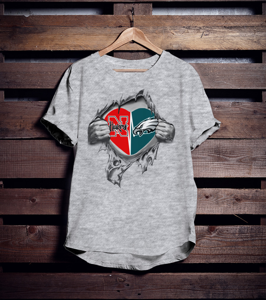 Eagles Huskers Heart Fan Dual Loyalty T-Shirt