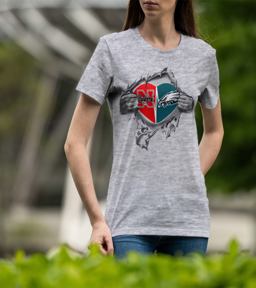 Eagles Huskers Heart Fan Dual Loyalty T-Shirt