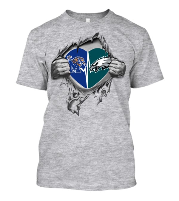 Eagles Memphis Tigers Heart Logos Together T-Shirt