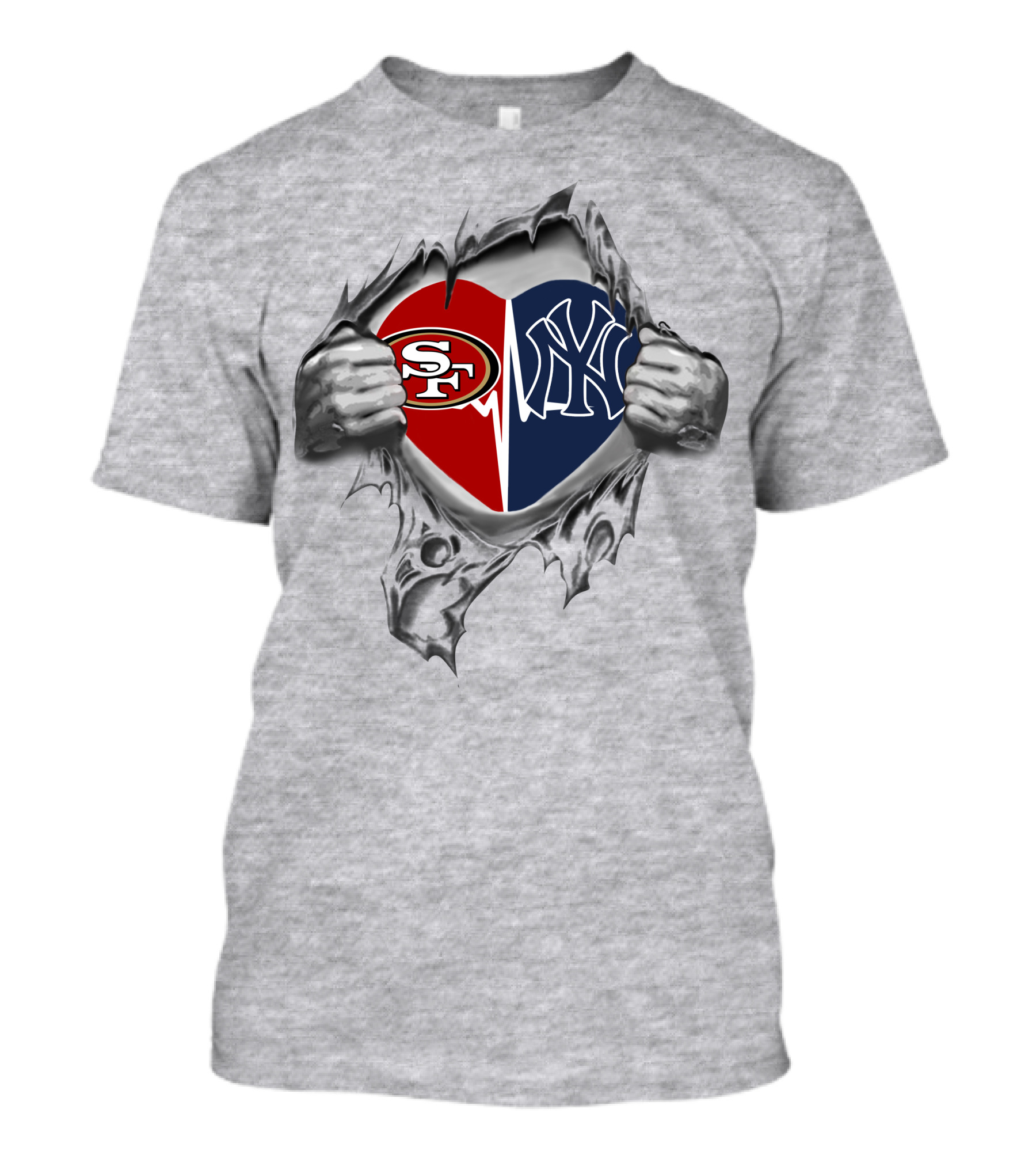 San Francisco 49ers New York Yankees Heart Ripped Open T-Shirt