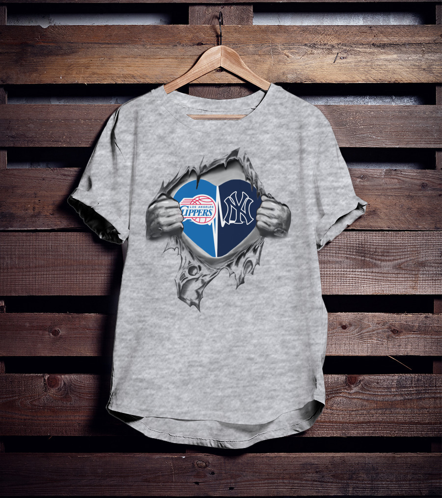 Los Angeles Clippers New York Yankees Heart In Hands T-Shirt